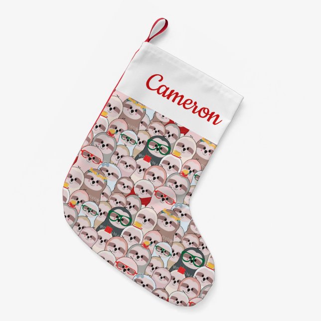 Add Your Name | Sloth Comic Pattern Small Christmas Stocking (Front (Hanging))