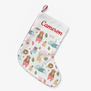 Add Your Name Sloth & Friends Pattern Small Christmas Stocking