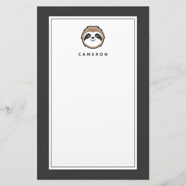 Add Your Name | Sloth Mascot Stationery (Front)