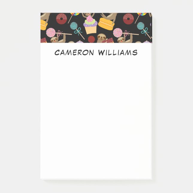 Add Your Name | Sloth Sweet Treats Pattern Post-it Notes (Front)