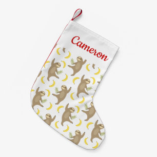 Add Your Name   Sloths & Bananas Pattern Small Christmas Stocking