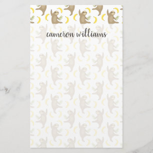 Add Your Name   Sloths & Bananas Pattern Stationery