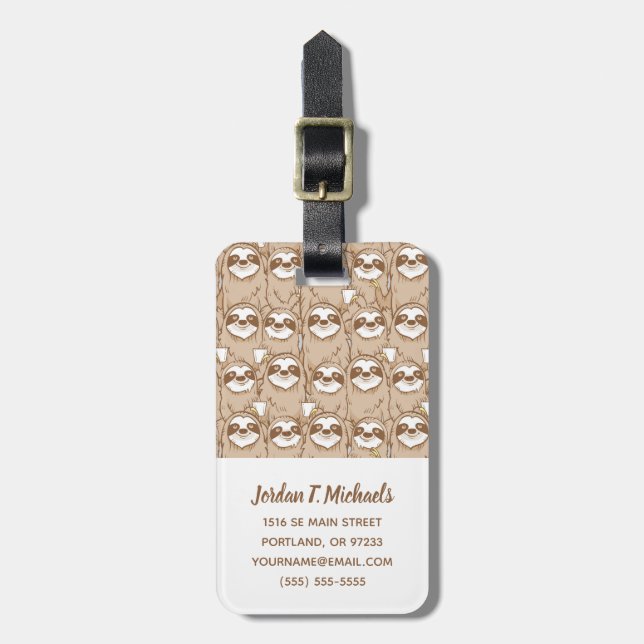 Add Your Name | Sloths & Coffee Pattern Luggage Tag (Front Vertical)