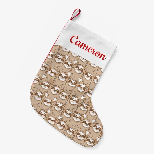 Add Your Name | Sloths & Coffee Pattern Small Christmas Stocking (Front (Hanging))