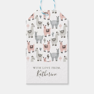 Add Your Name Smiling Llamas Pattern Gift Tags