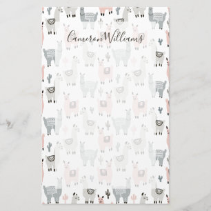 Add Your Name Smiling Llamas Pattern Stationery