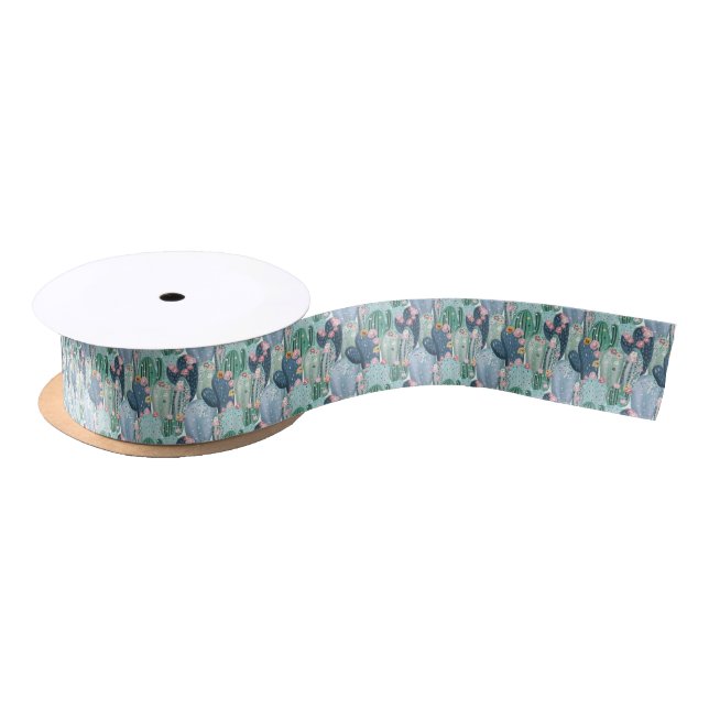 Add Your Name | Soft Patel Cactus Pattern Satin Ribbon (Spool)