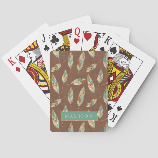 Add Your Name | Southwest Feather Pattern Playing Cards (Back)