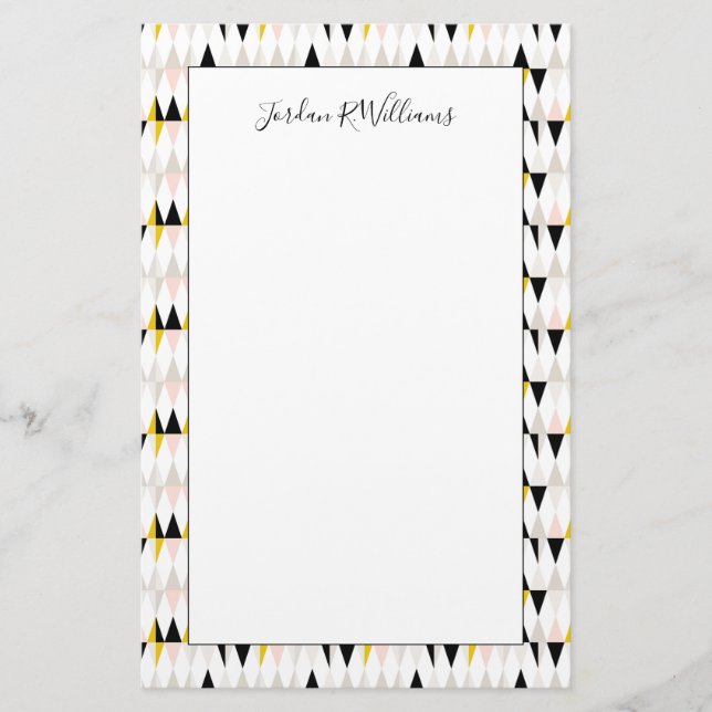 Add Your Name | Split Geometric Triangle Pattern Stationery (Front)