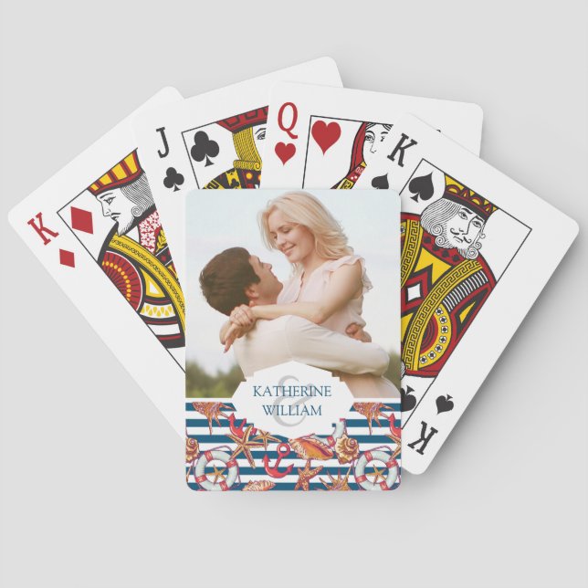 Add Your Name | Starfish And Stripes Pattern Playing Cards (Back)