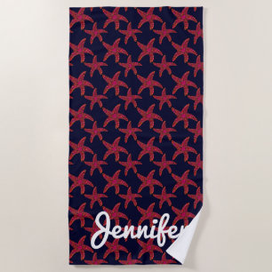 Add Your Name   Starfish Style Pattern Beach Towel