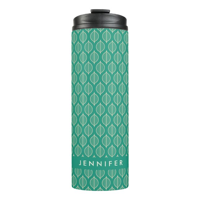 Add Your Name | Stylised Green Leaf Pattern Thermal Tumbler (Front)