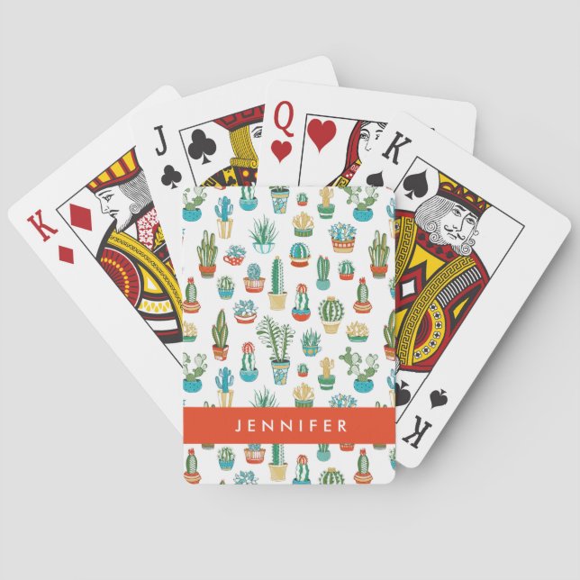 Add Your Name | Succulents Pattern Playing Cards (Back)