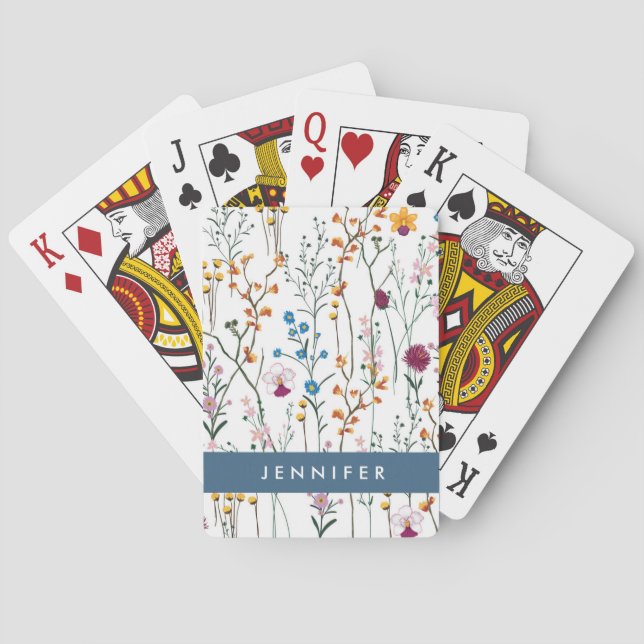 Add Your Name | Summer Wildflower Pattern Playing Cards (Back)