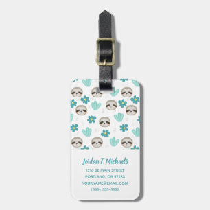 Add Your Name   Sweet Sloth Floral Pattern Luggage Tag
