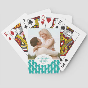 Add Your Name Teal Seahorse Pattern Playing Cards