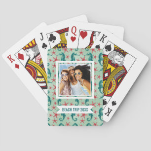 Add Your Name Teal Seahorse Pattern Playing Cards