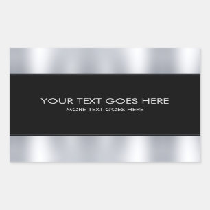 Add Your Name Text Modern Elegant Black And Silver Rectangular Sticker
