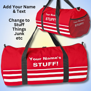 Add Your Name Text Subject  Bright Red Duffle Bag