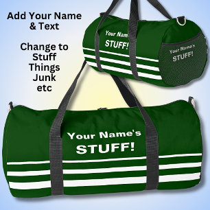 Add Your Name Text Subject Dark Green Duffle Bag