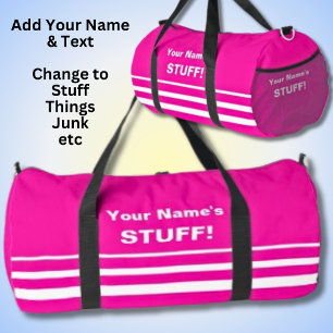 Add Your Name Text Subject Hot Pink Duffle Bag