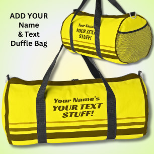 Add Your Name & Text Subject Yellow Brown Striped Duffle Bag