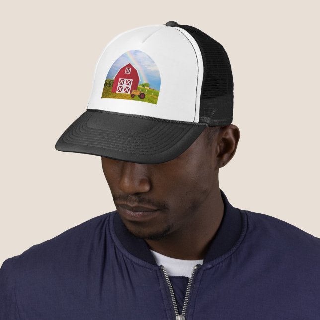 Add Your Name to Red Barn with Blue Sky Trucker Hat (In Situ)