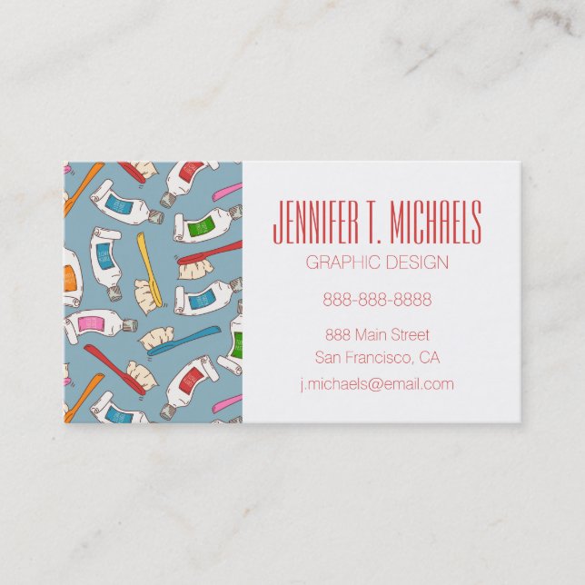 Add Your Name | Toothbrush & Toothpaste Pattern Business Card (Front)