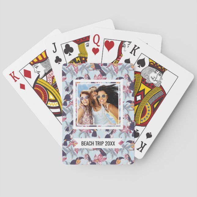 Add Your Name | Toucans With Exotic Flowers Playing Cards (Back)
