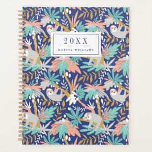 Add Your Name Tropical Blue Sloth Pattern Planner