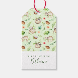 Add Your Name Tropical Coconut Sloth Pattern Gift Tags