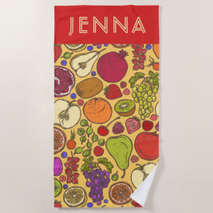 Add Your Name Tropical Fruit Beach Towel