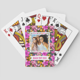Add Your Name Tropical leaves and flowers Playing Cards