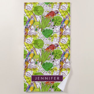 Add Your Name | Tropical Parrots Beach Towel