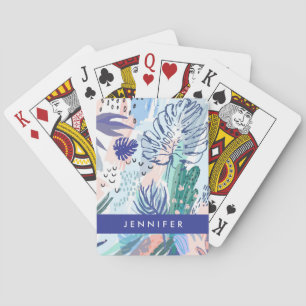 Add Your Name   Tropical Style Floral Pattern Playing Cards