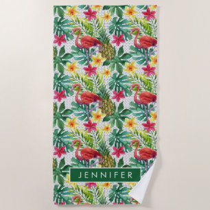 Add Your Name   Tropical Watercolor Beach Towel