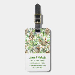 Add Your Name Tropical Watercolor Sloth Pattern Luggage Tag