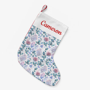 Add Your Name Unicorn Crystals & Roses Pattern Small Christmas Stocking