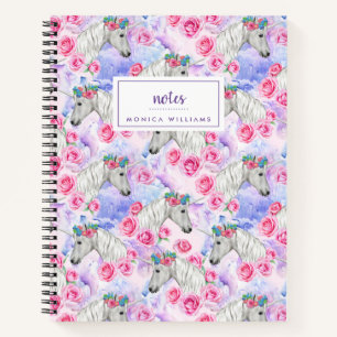 Add Your Name   Unicorns & Roses Pattern Notebook