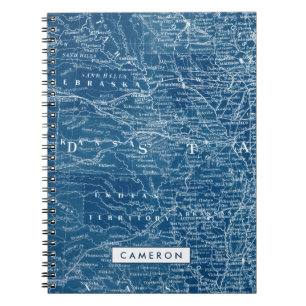 Add Your Name   US Map Blueprint Spiral Notebook