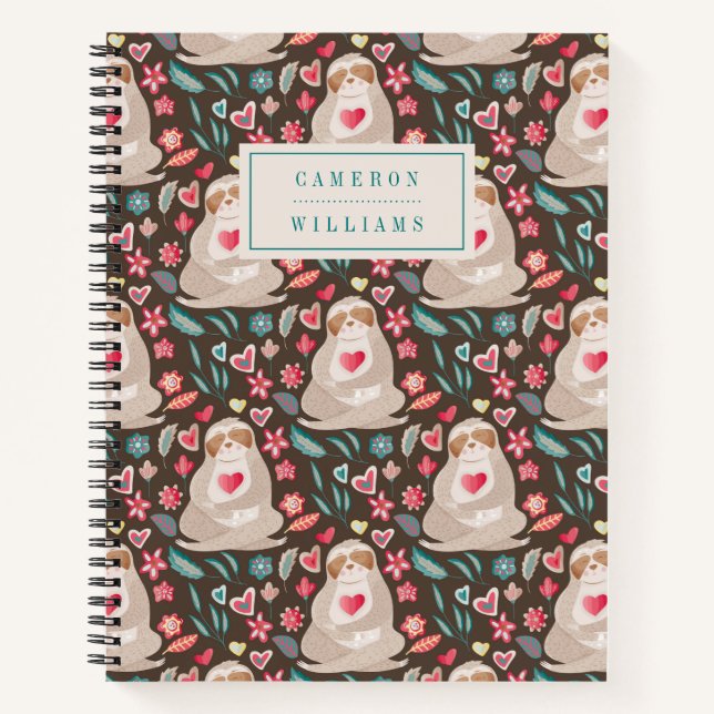 Add Your Name | Valentine Sloth Pattern Notebook (Front)