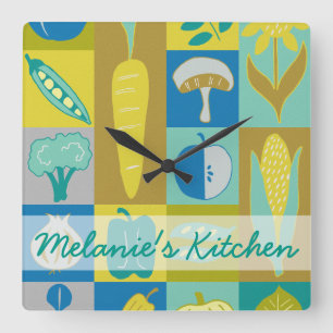 Add Your Name   Veggie Blocks II Square Wall Clock
