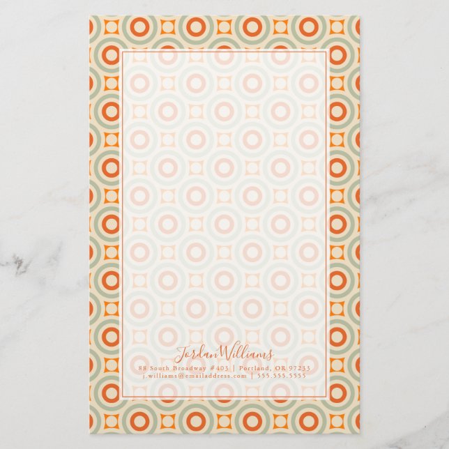 Add Your Name | Vintage Geometric Circle Pattern Stationery (Front)