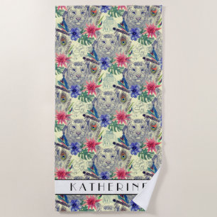 Add Your Name Vintage Indian Style Tiger Pattern Beach Towel