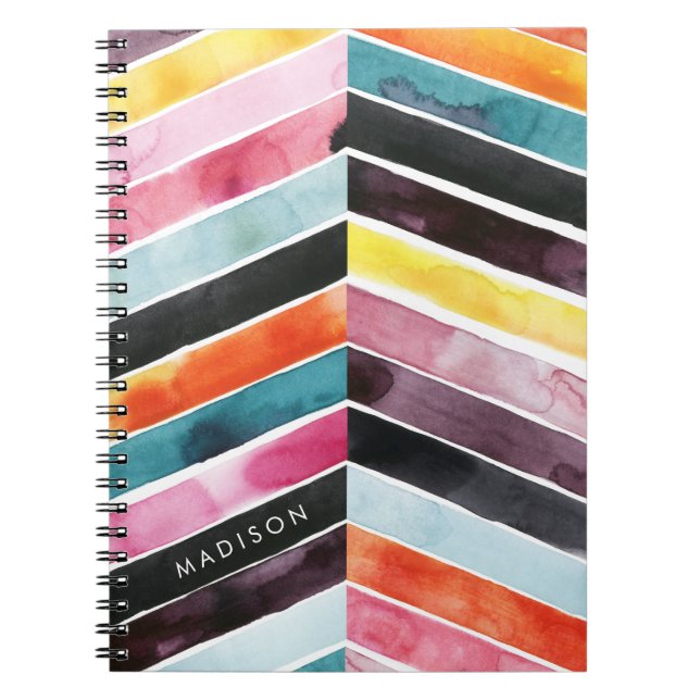 Add Your Name | Vivid Watercolor Chevron I Notebook (Front)