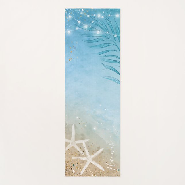 Add Your Name Watercolor Beach Monogram Yoga Mat (Front)