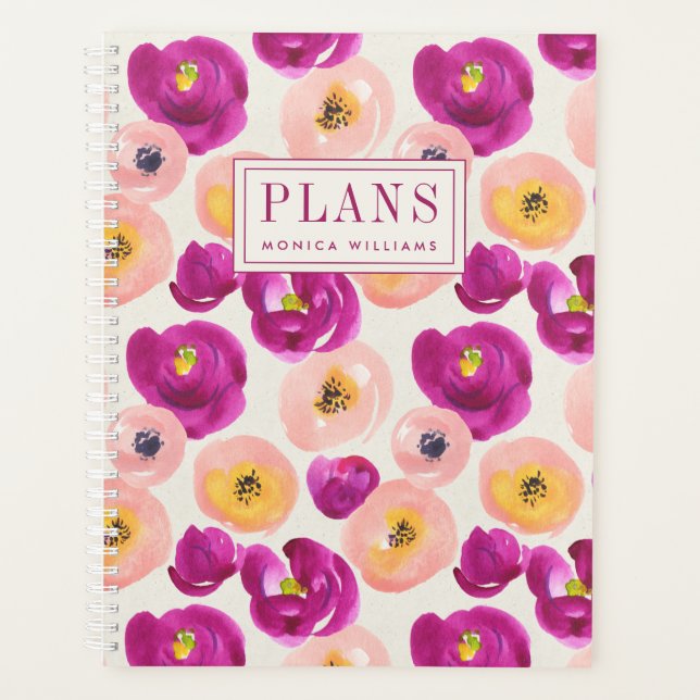 Add Your Name | Watercolor Botanical Pattern Planner (Front)