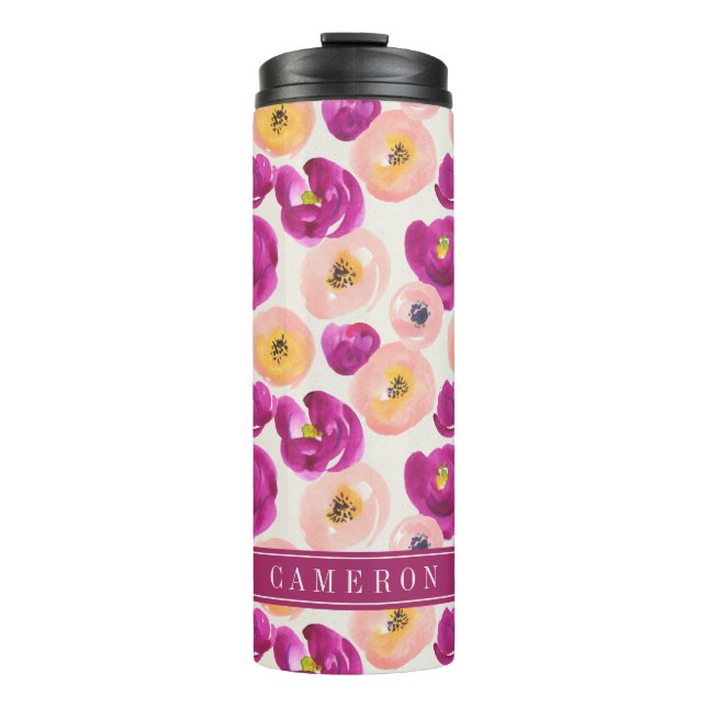 Add Your Name | Watercolor Botanical Pattern Thermal Tumbler (Front)