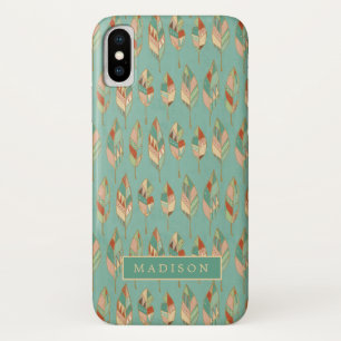 Add Your Name   Watercolor Feather Pattern iPhone X Case