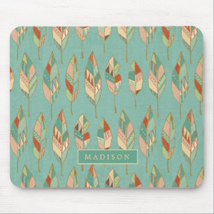 Add Your Name   Watercolor Feather Pattern Mouse Pad